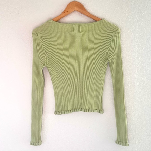 Princess Polly Fairy Core Green Ruffle Hem Feminine Cottage Pearl Top XS Small - Picture 4 of 6